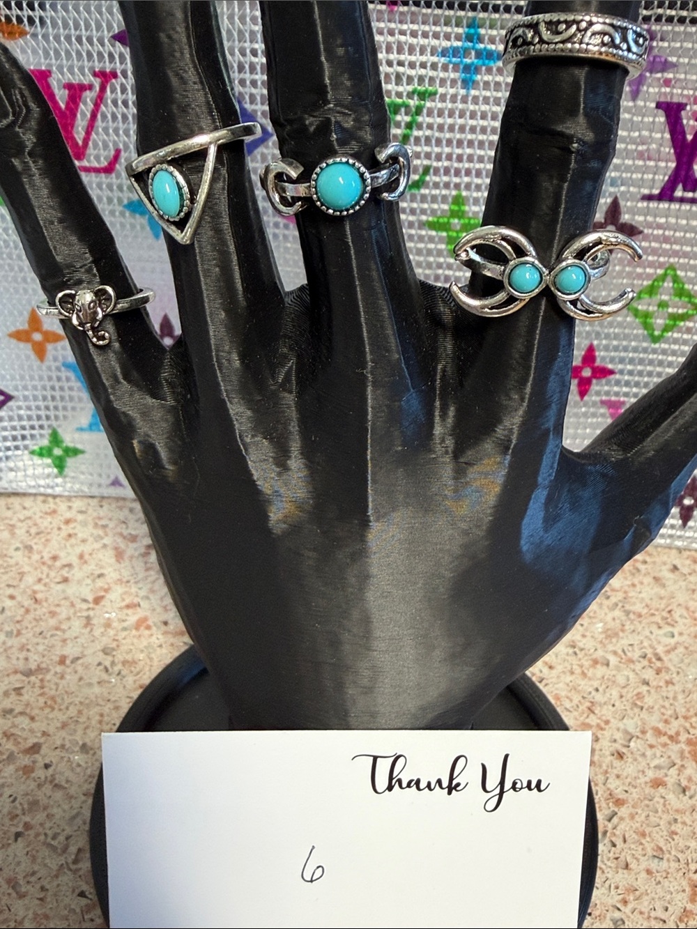 Turquoise Silver Stackable Rings Set - Blue Accent Women Jewelry